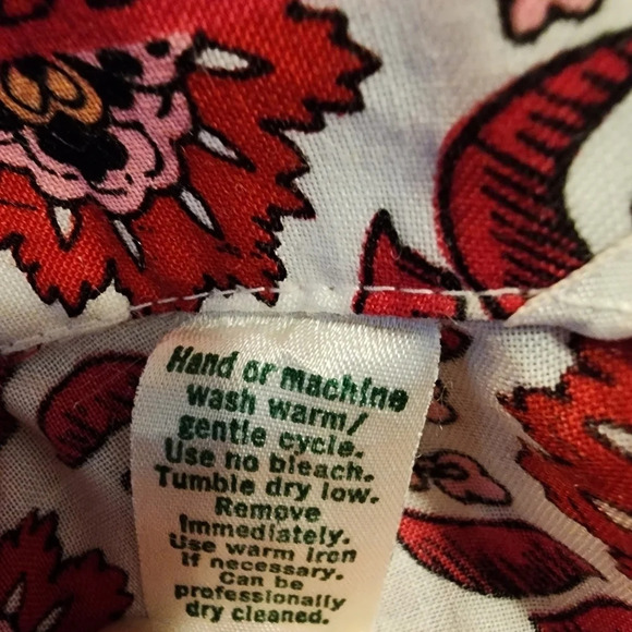 Vintage Alex Coleman Blouse Size 4 Red & White Pink Floral Button Up - Picture 9 of 11
